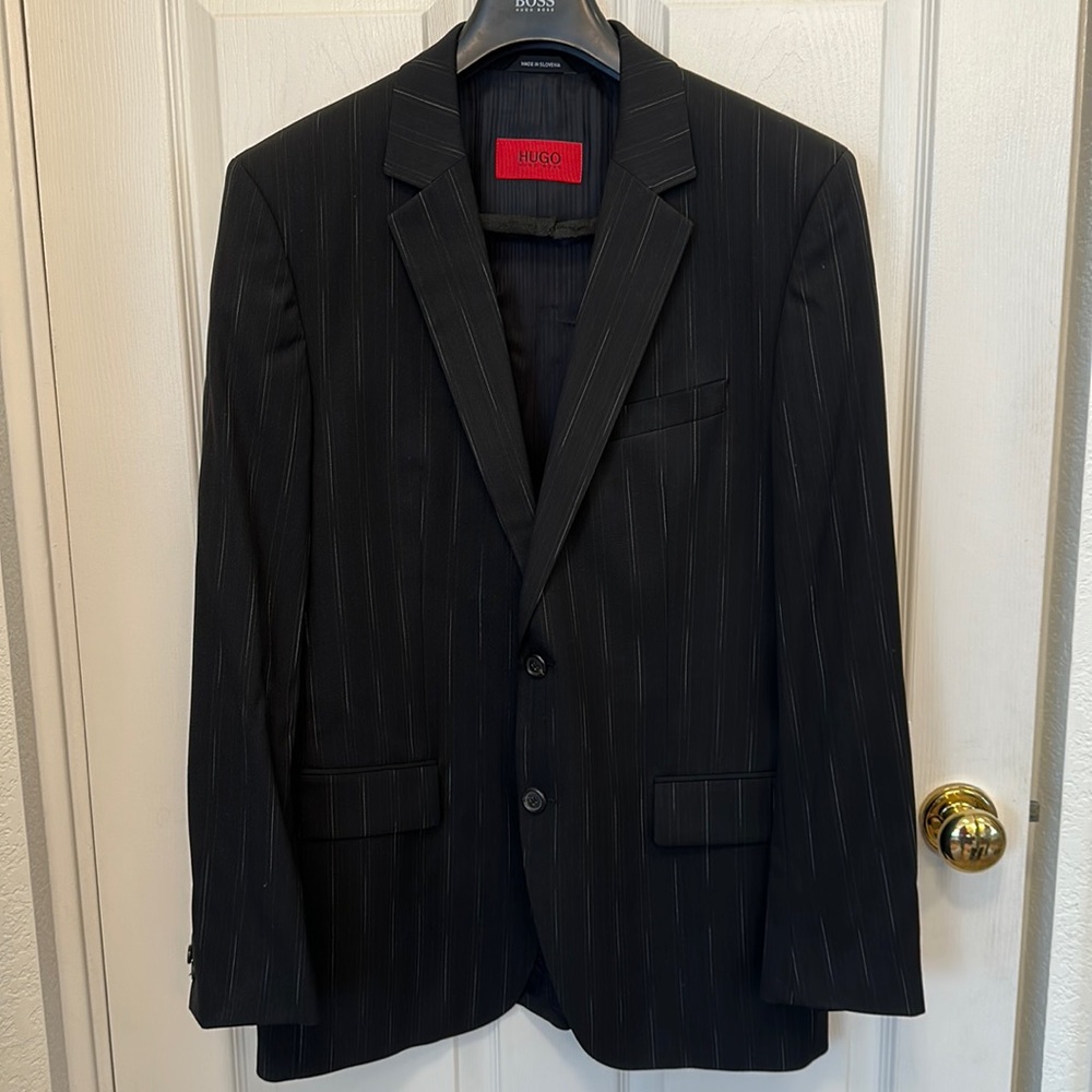 Men’s Suit Hugo by Hugo Boss Black with White Striping Detail
